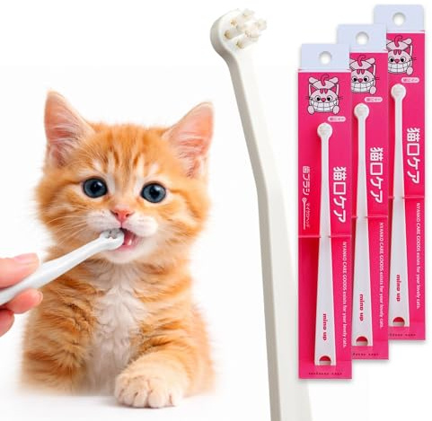 MIND UP Cat Toothbrush with Micro Head, 15° Angled Design for Easier Reach, Pet Toothbrush for Cats & Kittens, Gentle Everyday Brushing, Made in Japan, 3EA