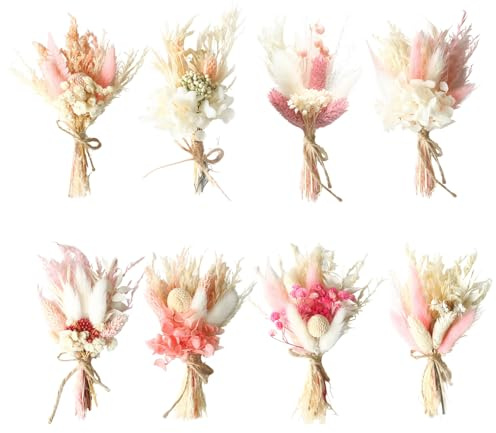 Mini Bouquet Fiori Secchi, 8 Pezzi Mazzi Fiori Secchi Decorativi Naturali | Mini Bouquet Decorativi Misti, per Casa Matrimoni Feste Artigianato e Cornici Idee Regalo Eleganti