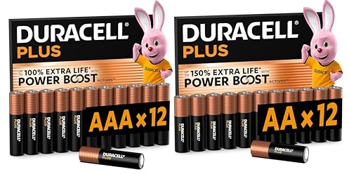 24X Duracell AA + AAA Plus Power Boost (1 Blister Da 12 Batterie AA Fino al 150% di Durata Extra + 1 Blister Da 12 Batterie AAA Fino al 100% di Durata Extra) 24 Pile (LR6/MN1500 + LR03/MN2400)