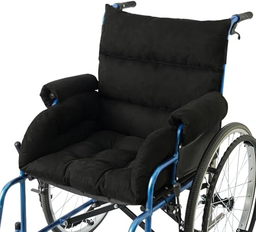 JiangDing Cojín para silla de ruedas estándar de 45 cm, cojín de cierre completo con respaldo y reposabrazos de 36 cm, alivio de presión [negro]