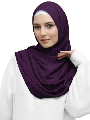 Lina & Lily Sciarpa hijab da donna musulmano, tessuto plissettato e leggero (Viola Scuro)