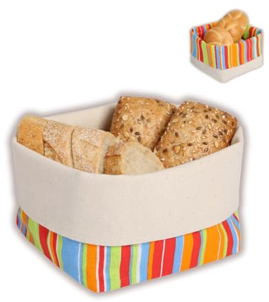 slowroom Brotkorb Stoff 12.5 x 12.5 - Brötchenkorb Modern Quadratisch - Zweiseitig Brotkörbchen aus Halbleinen - Brotkorb Anpassbar 8-13 cm hoch, Sonnig