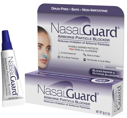 NasalGuard Allergy Relief and Allergen Blocker Nasal Gel - Drug-Free and Proven Safe for Pollen Allergy Sufferers, Approved for Airplane Travel (3 Gram, Unscented)