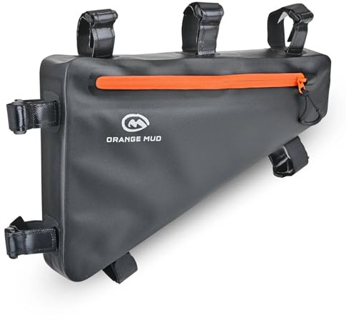 Orange Mud Waterproof Bike Frame Bag – Welded TPU Triangle Bag for Front or Rear Frame Mounting – Durable YKK Zippers, Secure Storage for Gear, Snacks, Tools, Phone – Black, 14x9.5