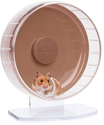 Niteangel Ruedas de Ejercicio supersilenciosas para hámster: Ruedas giratorias silenciosas para hámster con Soporte Ajustable para hámsteres, jerbos, Ratones u Otros Animales pequeños (M, marrón)