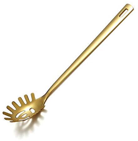 Berglander Cucchiaio per spaghetti in oro, Posatore per pasta con placcatura in oro al titanio, Posatore per spaghetti in acciaio inossidabile per cucinare, Forchetta per pasta, Forchetta per noddle