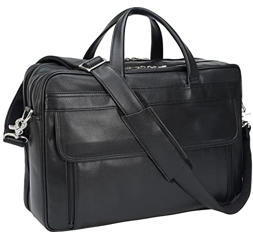 TIDING Aktentasche Herren Leder Business Tasche Laptoptasche 17 Zoll Schultertasche Große Ledertasche Tote Jahrgang Umhängetasche, Schwarz
