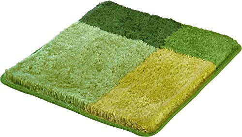 Erwin Müller WC-Vorlage ohne Ausschnitt Kallithea karo Grafik-Muster - flauschig weich, schnell trocknend, rutschhemmend, für Fußbodenheizung geeignet - grün Größe 50x50 cm