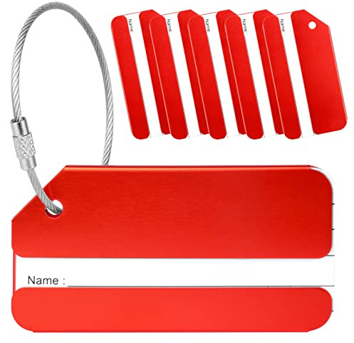 Yizhet Étiquette Bagage 6 x Etiquette Valise en Alliage d'aluminium avec Cordes en Acier Inoxydable et Porte-nom pour Prévenir la Perte des Sacs et Valises (Rouge)