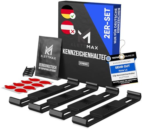 KLETTMAX® ORIGINAL - Rahmenlose Clip Kennzeichenhalter - Nummernschildhalter - unsichtbar und wetterfest nur für Deutschland