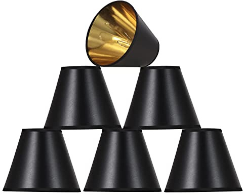 Aspen Creative 32210-6, Hardback Empire Transitional Clip-On Chandelier Shade, Black w/Gold inside, Washi Paper, 3 Top x 6 Bottom x 5 Slant, Set Of 6