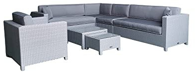 Ragnarök-Möbeldesign Polyrattan Lounge 8 Jahre Garantie eigene Fertigung Narvik (S42) XXL G/G Grau Ecksofa Tisch Sessel Rattan Aluminium