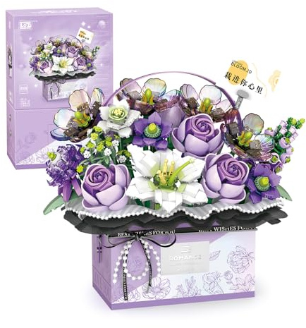 MEIEST Ensemble de Blocs de Construction en Forme de Fleur, boîte Cadeau Portable pour la Saint-Valentin, Jouet de Blocs de Construction bonsaï, décoration de la Maison (Brume Violet), 1951