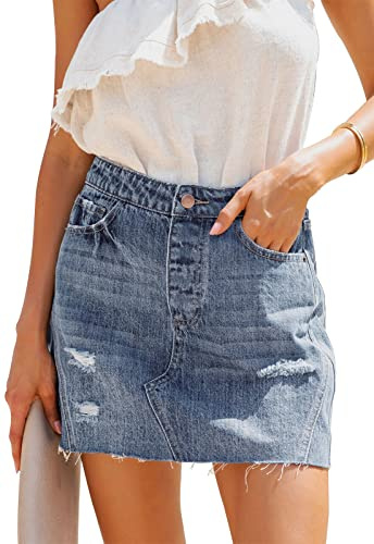 Alaster Queen Women's Denim Mini Skirt High Waisted Stretch Pencil Bodycon Jean Skirts with Pockets