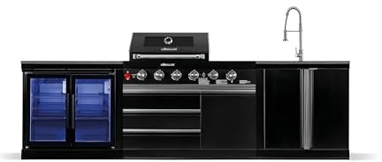GORILLER BG296 – Cocina exterior – de acero inoxidable con nevera, unidad de fregadero, encimera, asador y protector de lluvia, cocina exterior negra