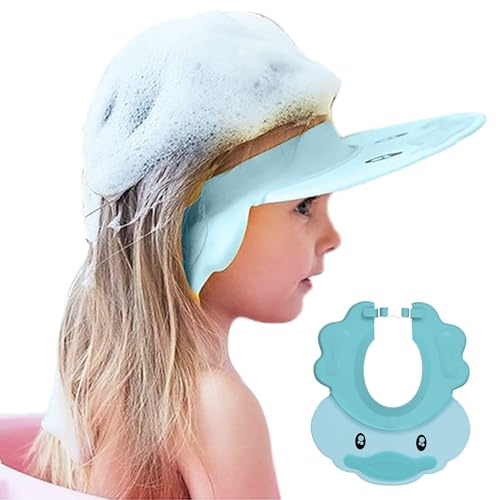 iTYOOS Bonnet de Douche Bébé Bleu Bonnet de Douche Bébé Réglable Visière Bonnets de Bain Shampoing Chapeau Protégez Visière Bain Bébé Chapeau Douche Bébé Protégez les Yeux et Oreilles des Enfants