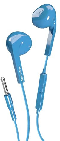 Music Hero auricolari a filo AUX, cuffiette jack 3.5mm, comandi integrati, microfono, semi in-ear, blu