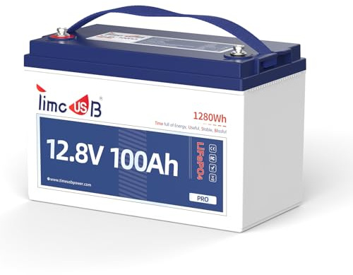 Timeusb Batteria Litio 12V 100Ah,1280Wh Batteria LiFePO4 con 100A BMS,15000 Cicli Profond,LiFePO4 12V per Fotovoltaico Camper Solare Marina Off-grid