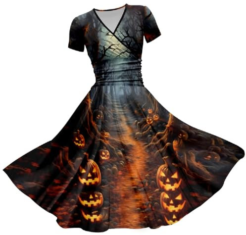 Generisch Angebote des Tages Heute Deal Damen Partykleid Kleid Halloween Cosplay Gruselig Kleidung Gesmokte Partykleid Trompetenärmel Design Maxi Kleid Angebote des Tages Heute Deal
