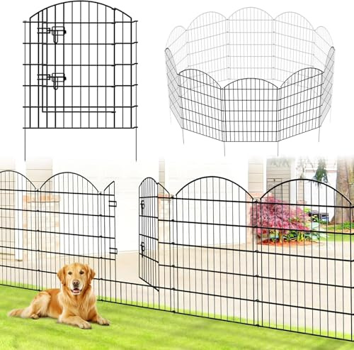 Thealyn Decorative Garden Fence, 81cm H x 71cm W (9 Panels + 1 Gate, Length 7m) Outdoor Rustproof Metal Dog Fence Animal Barrier, Garden Fencing Border for Yard Patio Flower Bed
