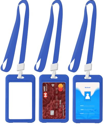 Fundas para tarjetas de identificación con llavero, 3 unidades de soportes verticales para tarjetas con cordones, plástico duro transparente, resistente al agua, funda para tarjetas de identificación