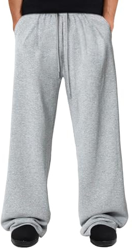 ZUGJAM Men's Baggy Sweatpants Wide Leg Lounge Sweat Pants with Pockets Grey M