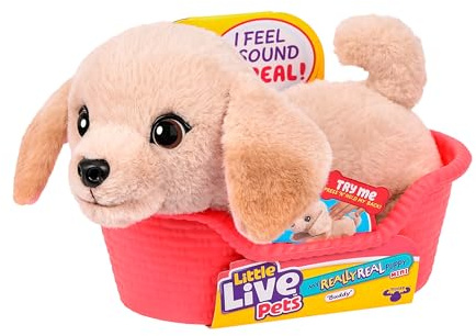 Little Live Pets My Really Real Puppy Mini Buddy The Retriever, Interactive Plush Toy with Basket, 20+ Sounds and Reactions, Puppy Toys for Kids
