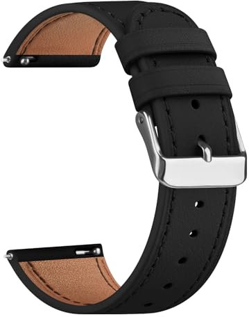 Mugust Uhrenarmband 22mm Lederarmband, Smart watch Lederarmband für Samsung Galaxy Watch/Huawei Watch/Garmin/Fossil (Schwarz)