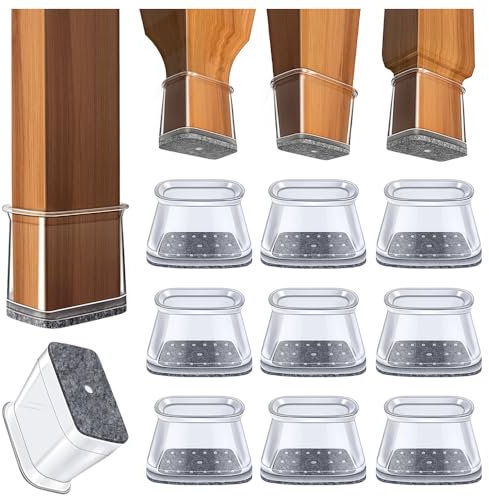 32 Stück Transparent Silikon Stuhlbeinkappen, Rechteckig Stuhlbeinschoner, Schutzkappen für Stuhlbeine, bodenschoner für stühle für Hartholzböden, Fliesen (Geeigneter Umfang: 125-150 mm