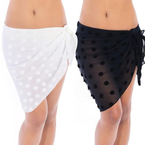 patinadrift 2 Stück Pareo Damen Strand Wrap Sarong Tuch Leichtes Atmungsaktives Strandrock Sexy Wickeltuch Pareo für Strand, Pool & Urlaub(Schwarz/Weiß)