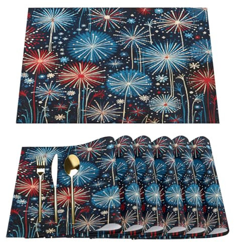 Set di 6 tovagliette con stampa astratta di fuochi d'artificio per tavolo da pranzo, lavabili, per la decorazione della cucina di casa, 30,5 x 45,7 cm