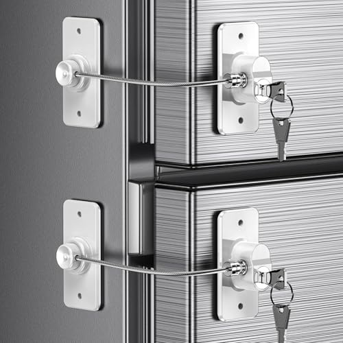 Candado Nevera con llave, Cerradura Frigorifico para Niños y Bebés, Cierre Puerta de Seguridad para, Armario, Puertas de Gabinetes, Cajones y Bloqueo de Ventanas (Blanco- 2 Pezzi)