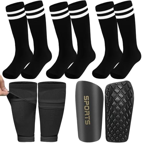 5PCS Kids Soccer Socks with Shin Guards and Shin Sleeves Set for for Age 5-12 Boys Girls Lightweight Soccer Football Equipment