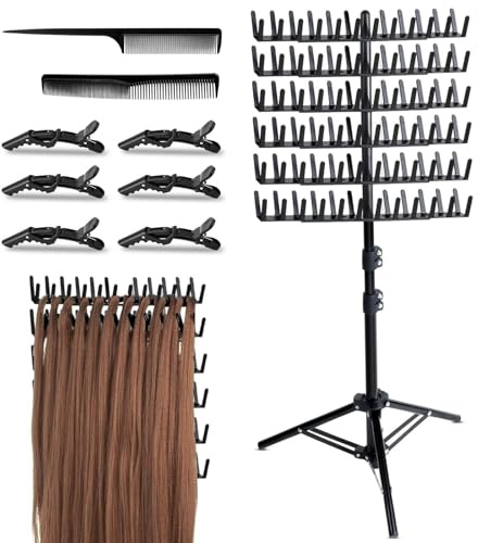 Caossuixin Hair Extension Holder, Height Adjustable Braiding Hair Rack