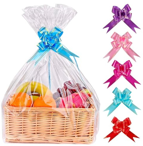 Noaxylic 5 st presentförpackningar i cellofan, 95 x 70 cm, transparent cellofanpåsar, med 5 knutar att dra, för presentkorg, godis, födelsedagsfest, festival, godis