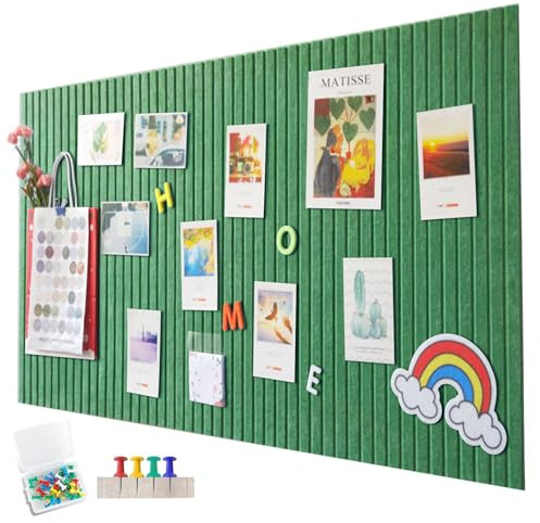 EUBSWA 60 x 40 cm stor filt anslagstavla självhäftande, vertikala ränder dekorativ anslagstavla av filt, filtboard, vikbar fototavla memotavlor memo brädor bulletinbräda för kontor kök, turkos