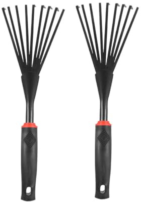 MOBUTOFU Rastrello da Giardino Nero con Manico in Plastica Antiscivolo e Design a 9 Denti in Acciaio per Uso Esterno e Comfort Ergonomico