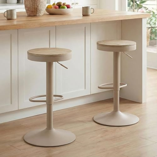 Kidol & Shellder Juego de 2 taburetes de Bar, Altura Regulable de 56 a 80 cm, giratorios, sin Respaldo, Asiento de Madera, con reposapiés, Taburete de Cocina