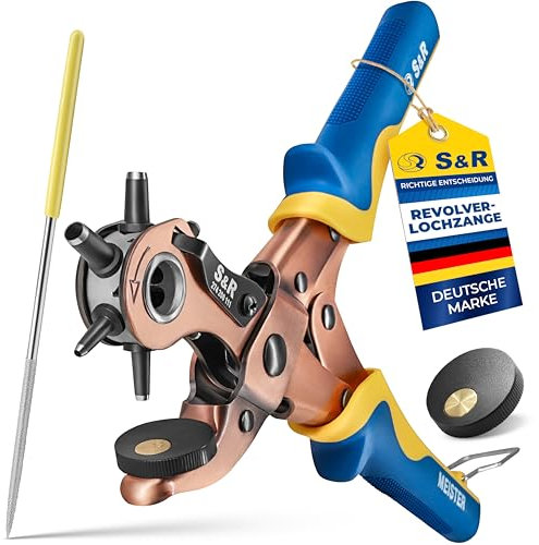 Ergonomische Revolverlochzange aus Kohlenstoffstahl – Präzise Stanzzange mit Rund- und Oval-Locheisen, Größen 2-4,5 mm, für Leder, Gürtel, Schuhe, Sattel, Plastik - ergonomisch