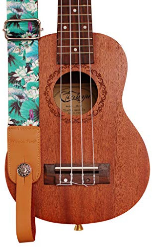MUSIC FIRST Original-Design Lotus Ukulelengurt aus weichem Nylon und echtem Leder, Ukulelen-Schultergurt Echtlederriemen