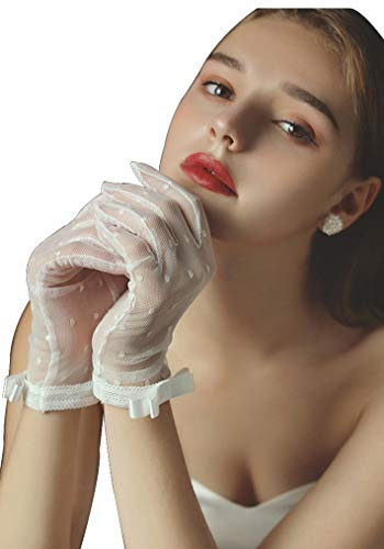 QRBTSCL Short Lace Gloves Short Tea Party Wedding Bridal Gloves with Bow