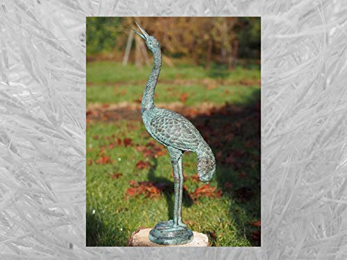 IDYL Bronze-Skulptur Kleiner Kranich | 61x11x65 cm | Tierfigur aus Bronze handgefertigt | Gartenskulptur oder Teich-Dekoration | Hochwertiges Kunsthandwerk | Wetterfest