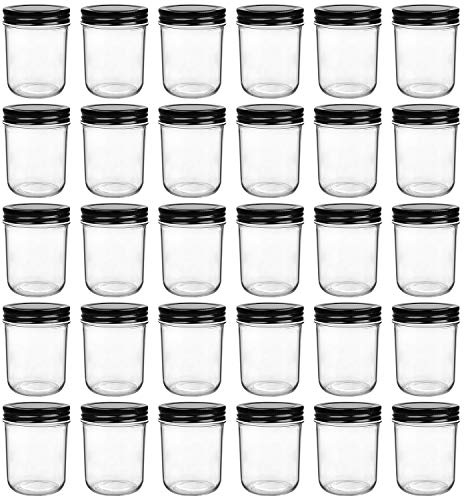 QAPPDA 6oz Glass Jars With Lids,Small Mason Jars Wide Mouth,Mini Canning Jars With Black Lids,Kitchen Storage Jars For Honey,Jam,Jelly,Baby Foods,Wedding Favor,Shower Favors,Spice Jars Set of 30