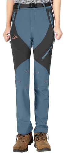 YSENTO Damen Wanderhose Wasserdicht Regenhosen Outdoor Warm Softshellhose Gefüttert Trekkinghose Funktionshose(Blau,2XL)