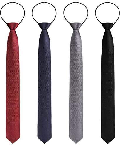 Xinnun 4 Pieces Zipper Ties for Men Adjustable Men's Neckties Zip on Tie for Zipper Skinny Necktie Clip on Slim Tie(Black, Navy, Grey, Dark Red)