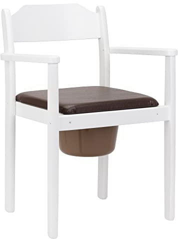 MaJSL Hygienischer Toilettenstuhl DUHA Nachtstuhl aus hochwertiges Holz Herausnehmbarer Eimer mit Deckel Zertifizierte Toilettenhilfe (Weiß)