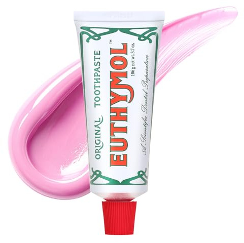EUTHYMOL Original Pink Toothpaste (3.7fl oz/Pack of 1) - Fluoride-Free Toothpaste for Sensitive Teeth & Gum. Bad Breath, Cavity Prevention, 12-Hour Long Lasting Freshness with Wintergreen