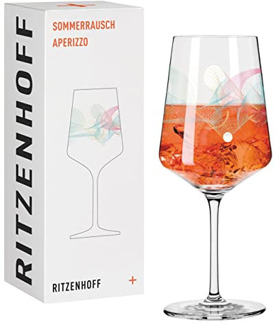 RITZENHOFF 2841013 Aperitifglas 500 ml - Serie Sommerrausch Nr. 13 mit farbenfrohem Spiralen - Made in Germany, Rosa, Gelb, Türkis