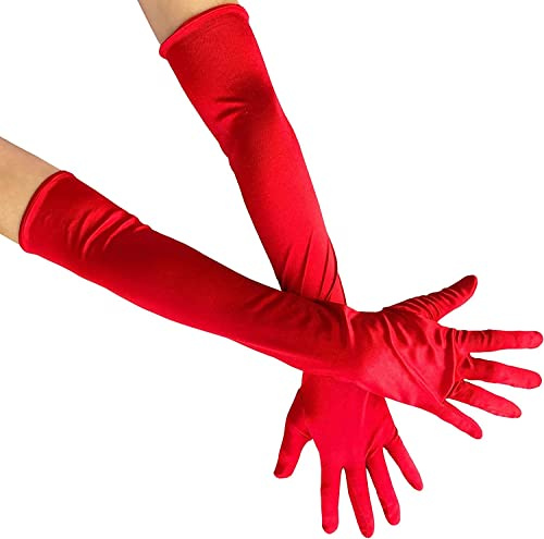 Norhogo Långa Eleganta Dam Handskar Brudhandskar Armbåge Satin Danshandskar Tillbehör 20-talet, för Kvinnor Ceremoni Party Brudhandskar, Röd, Taglia unica
