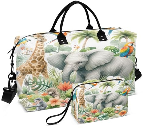 Bolsa de viaje de composición de acuarela con animales africanos y elementos naturales para hombres y mujeres, bolsa de gimnasio con bolsa de almacenamiento, bolsa de fin de semana, bolsas de